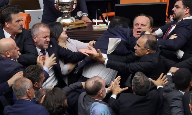 Turkey's Parliament Erupts into Fistfight Over Jailed Opposition Deputy